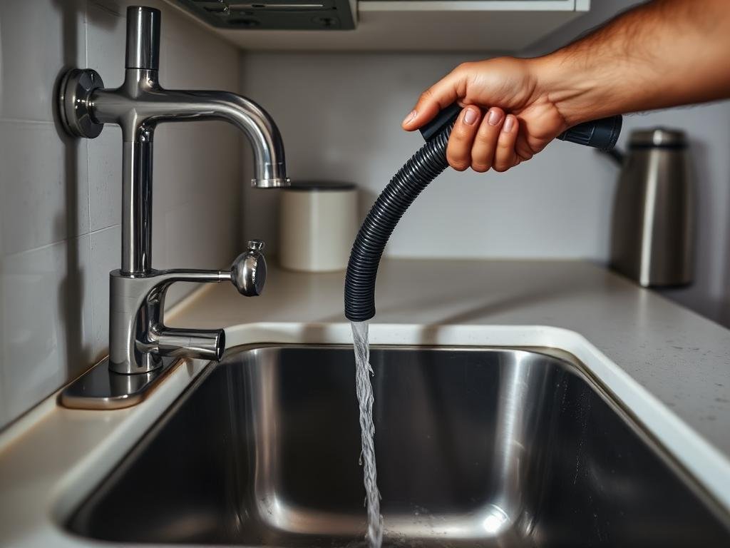 Pia de cozinha sendo desentupida por profissional
